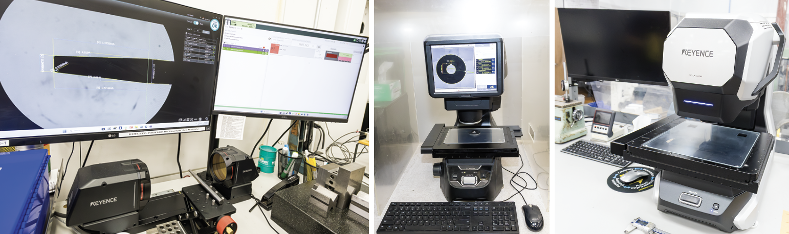 Faster machines with better accuracy meant QC also needed a few upgrades. That meant a new next-gen CMM, a Keyence IM-X with optical and touch probes, plus additional Keyence TM-X5065 systems at work stations.